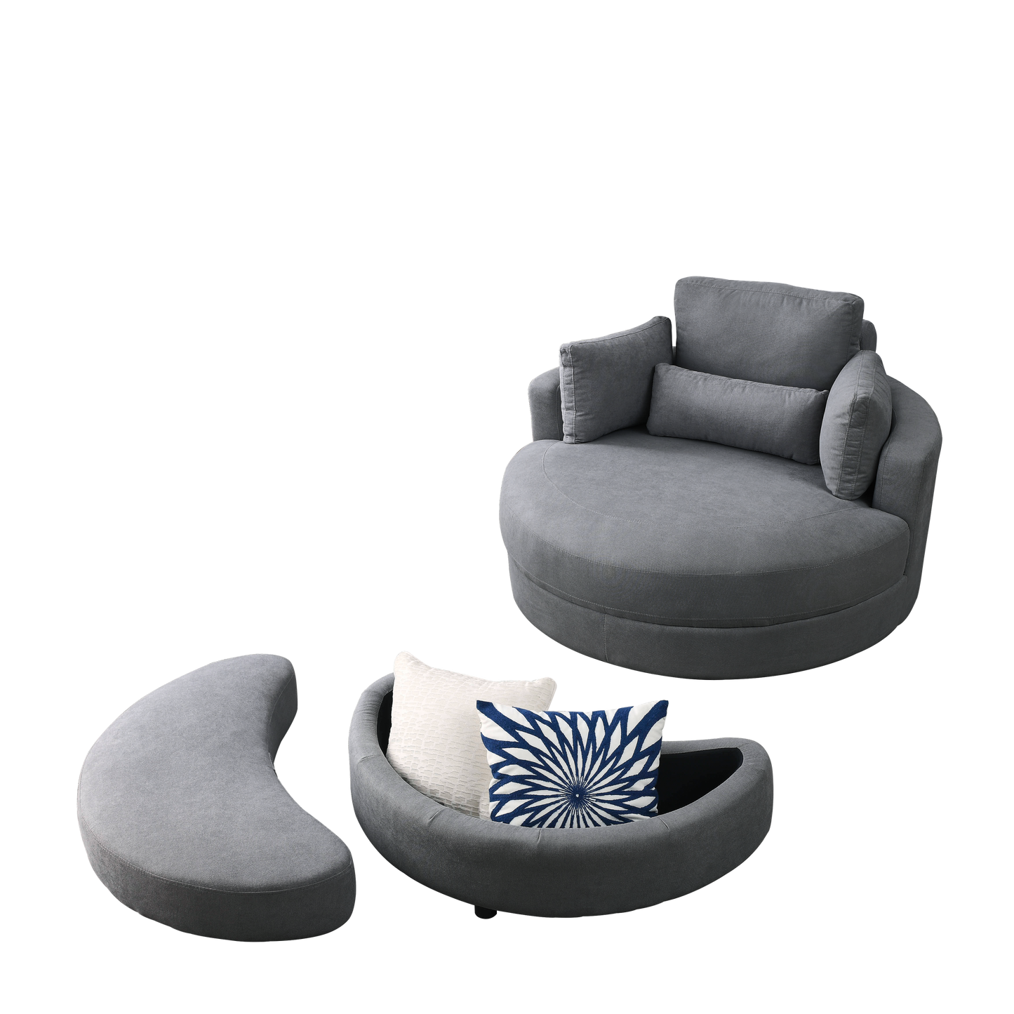 Swivel Accent Barrel Modern Dark Grey Sofa Lounge Club Big Round Chair With Storage Ottoman Linen Fabric for Living Room
