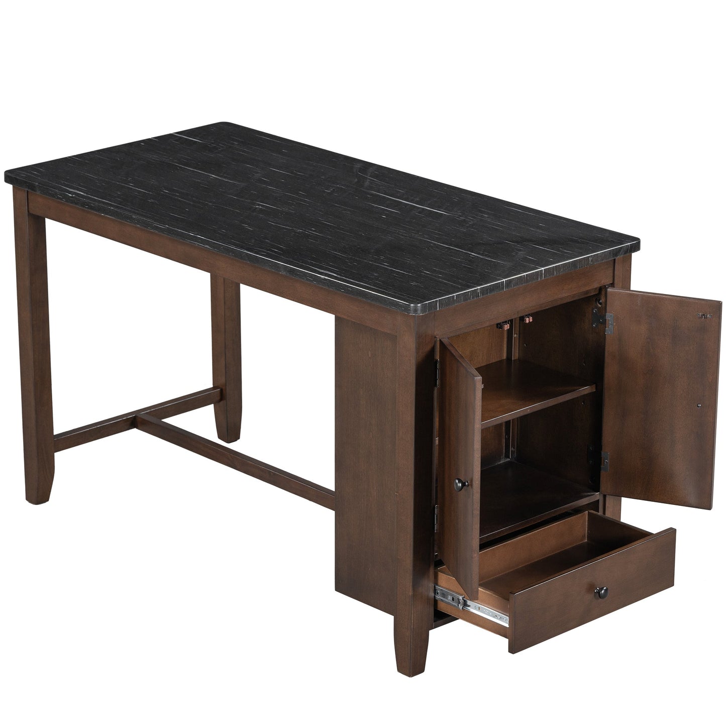 Counter Height 5-Piece Dining Table Set With Faux Marble Tabletop, Solid Wood Table Set With Storage Cabinet and Drawer
