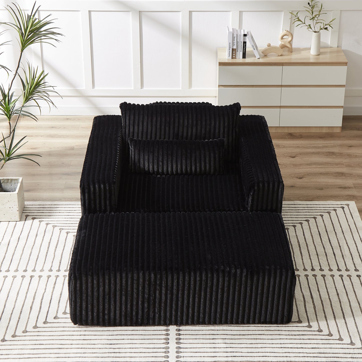 75-Inch Corduroy Sponge Sofa Lounge Chair With Removable Footrest,No Assembly Required,Fluffy Modern Sleeper Chair