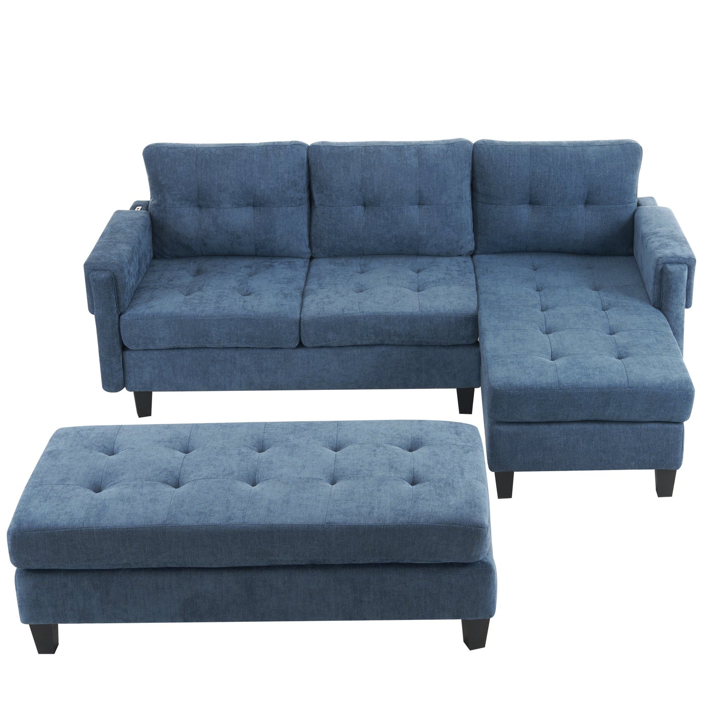 83.4" L-Shaped Sofa Sectional Couch Sofa Bed With Two USB Ports, a Movable Ottoman and a Reversible Chaise Lounge