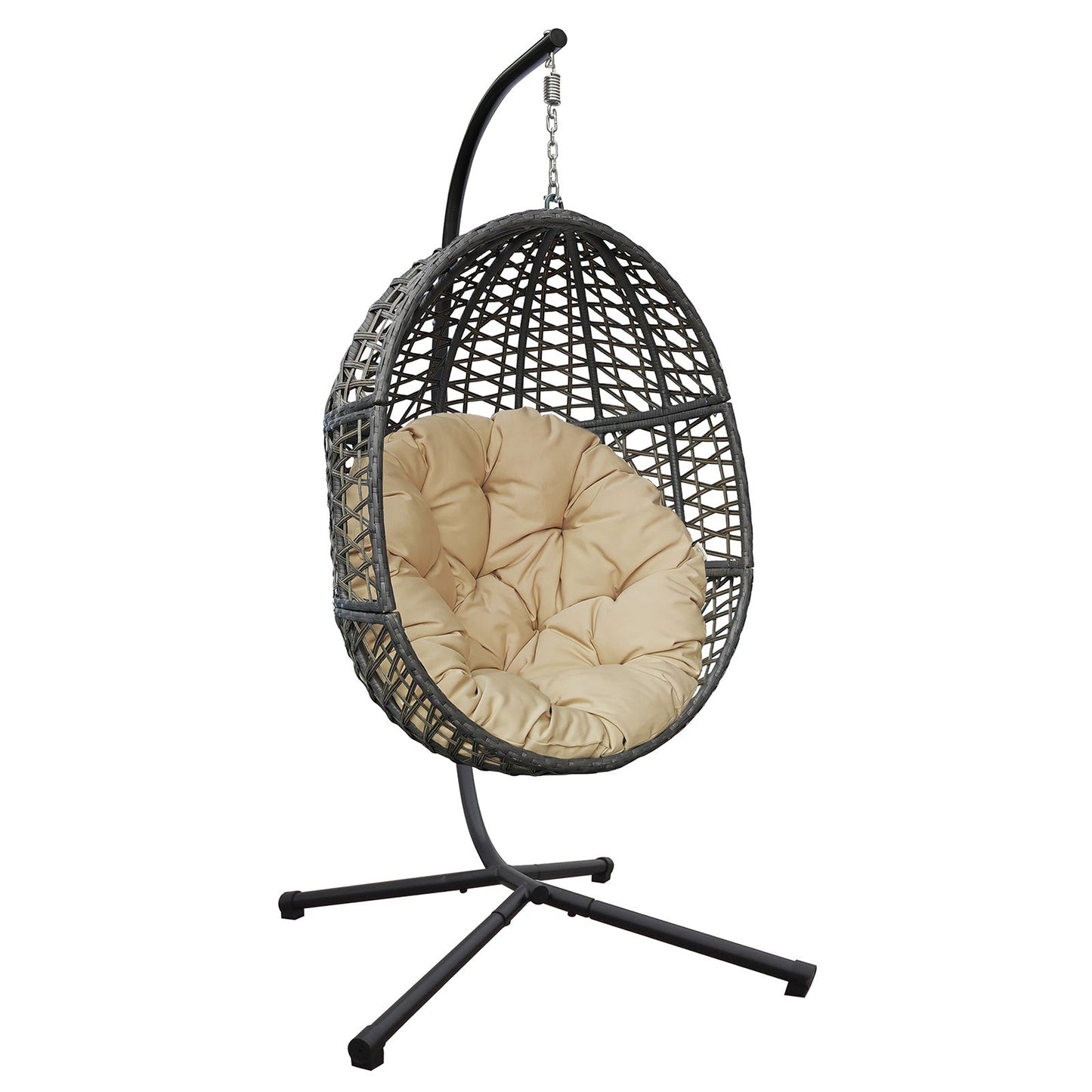 Wicker Hanging Swing Chair; Rattan Hanging Egg Chair With Durable Stand and Waterproof Cushion for Outdoor Garden