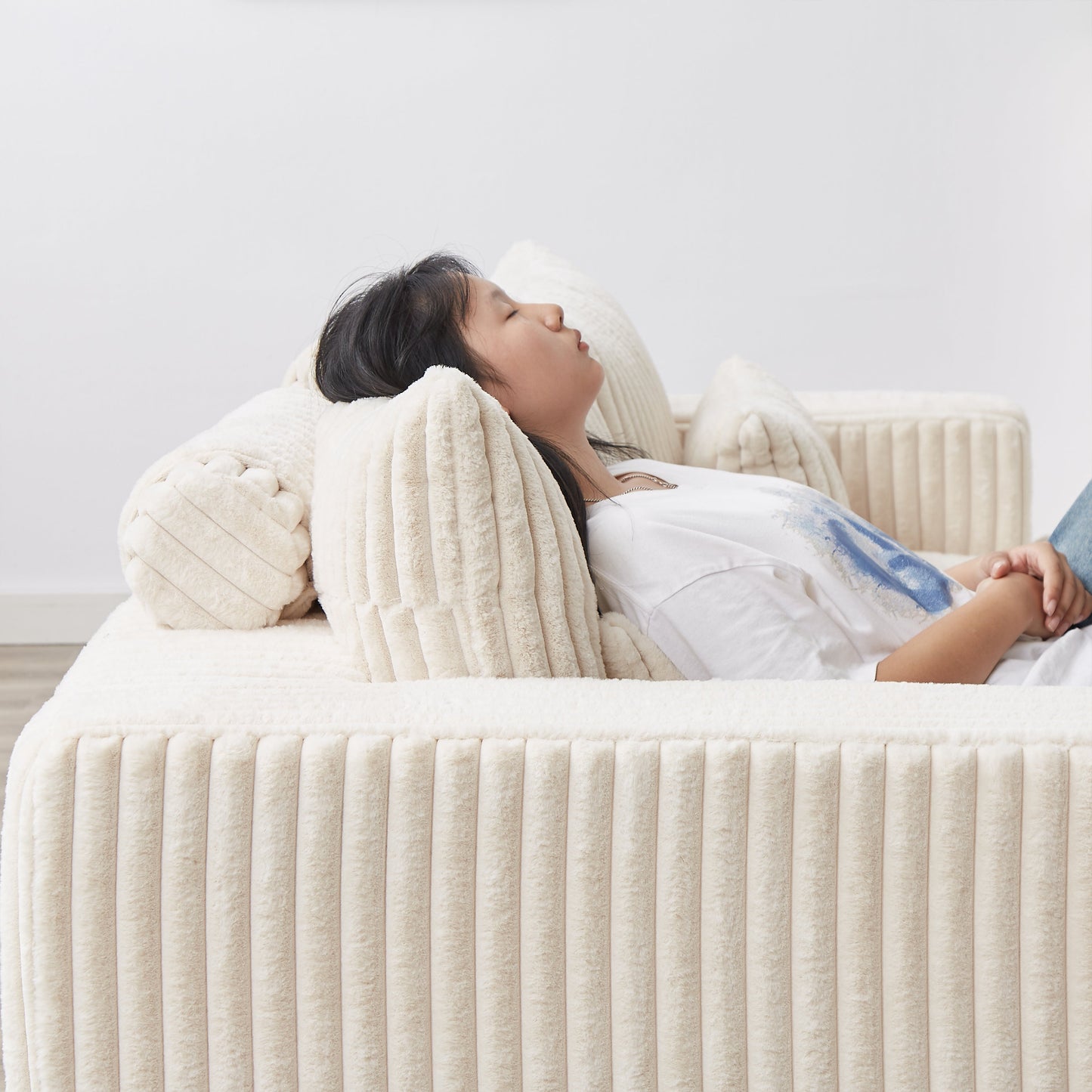 87" Oversized Sectional Lounge Chaise,No Assembly Required,Cloud Plush Loveseat With Two Removable Footstool,Fluffy Model