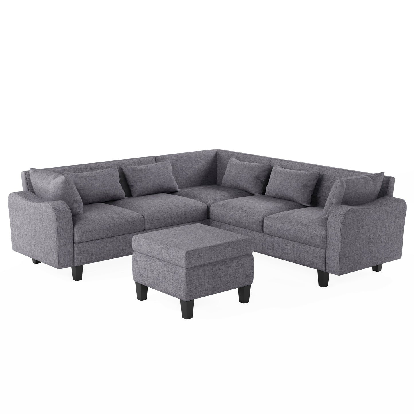 87" Modern Sectional Sofa With Coffee Table,6-Seat Couch Set With Storage Ottoman,Various Combinations,L-Shape Indoor