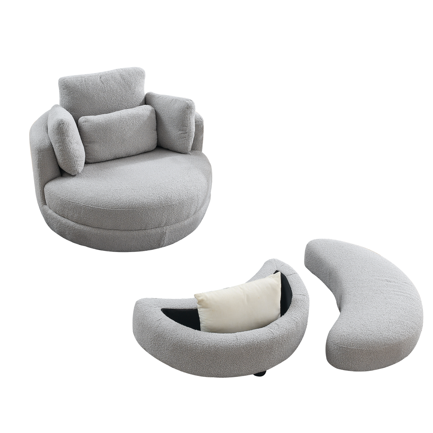 39"W Oversized Swivel Chair With Moon Storage Ottoman for Living Room, Modern Accent Round Loveseat Circle