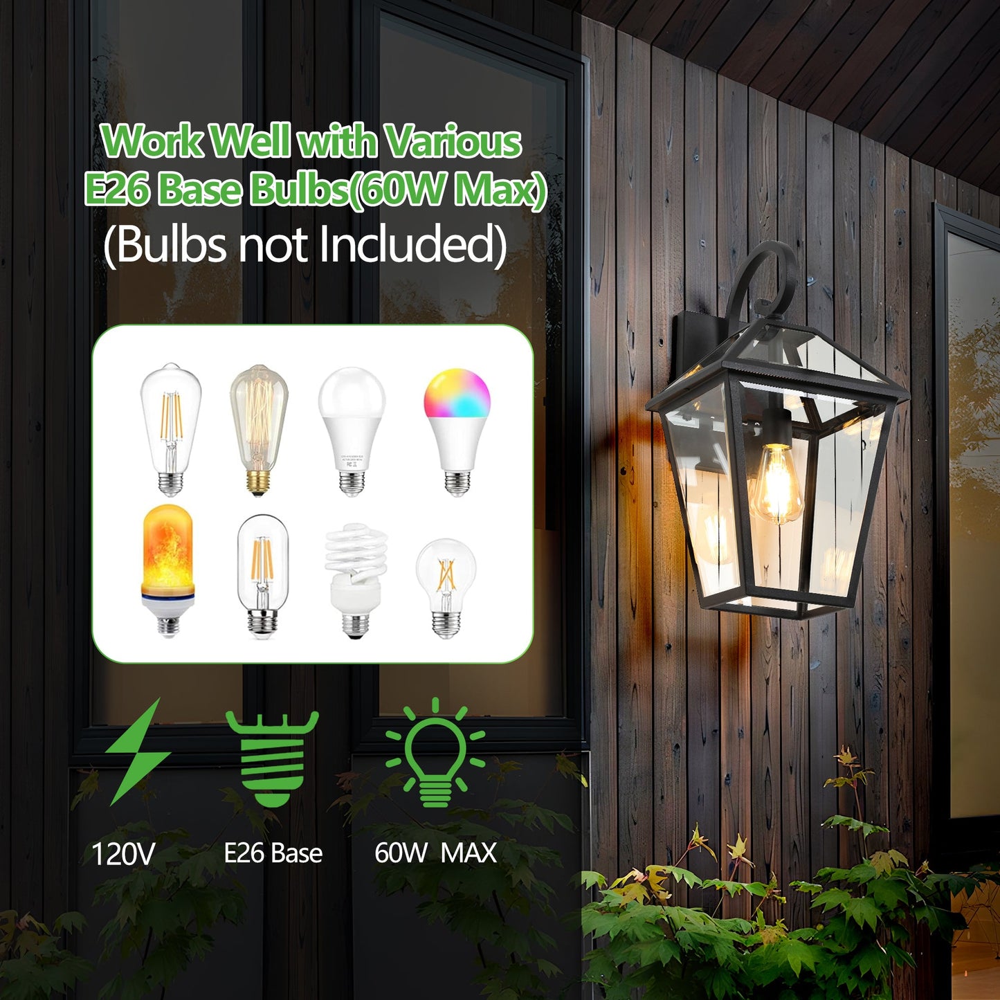 2-Pack Outdoor Wall Lanterns, Black Finish Weatherproof Wall Sconce With Clear Glass Panels, Vintage Exterior Light