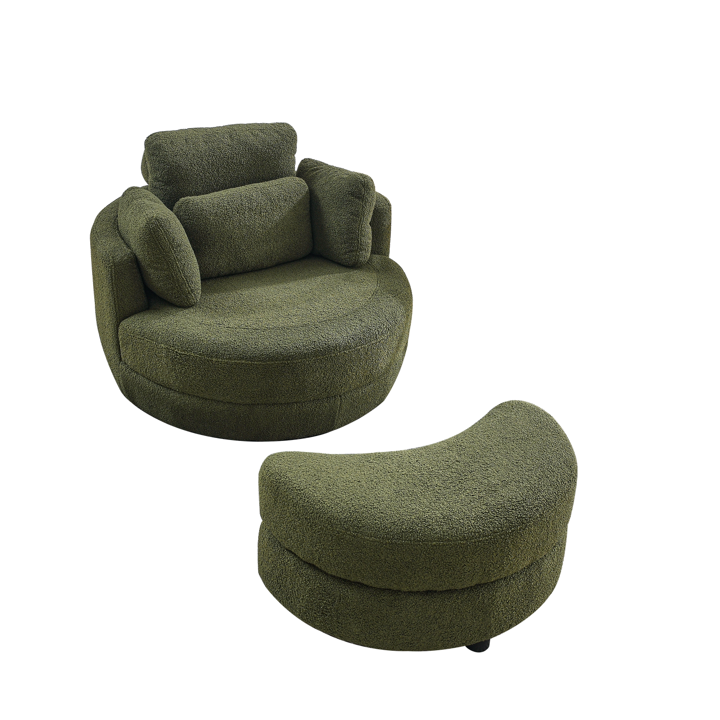 39"W Oversized Swivel Chair With Moon Storage Ottoman for Living Room, Modern Accent Round Loveseat Circle