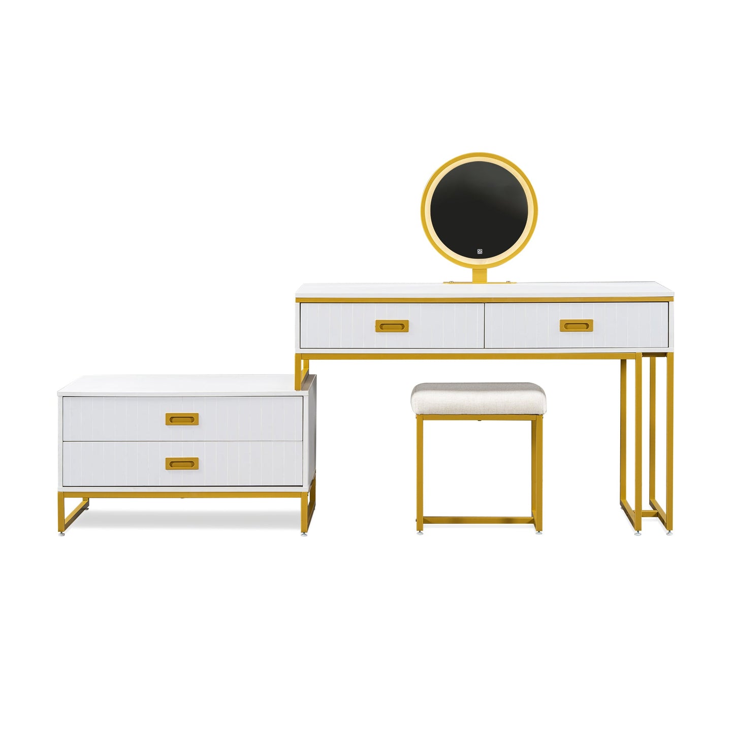 Modern Style Vanity Table With Movable Side Cabinet and 4-Drawers, Large Size Dressing Table With Mirror and 3-Colors
