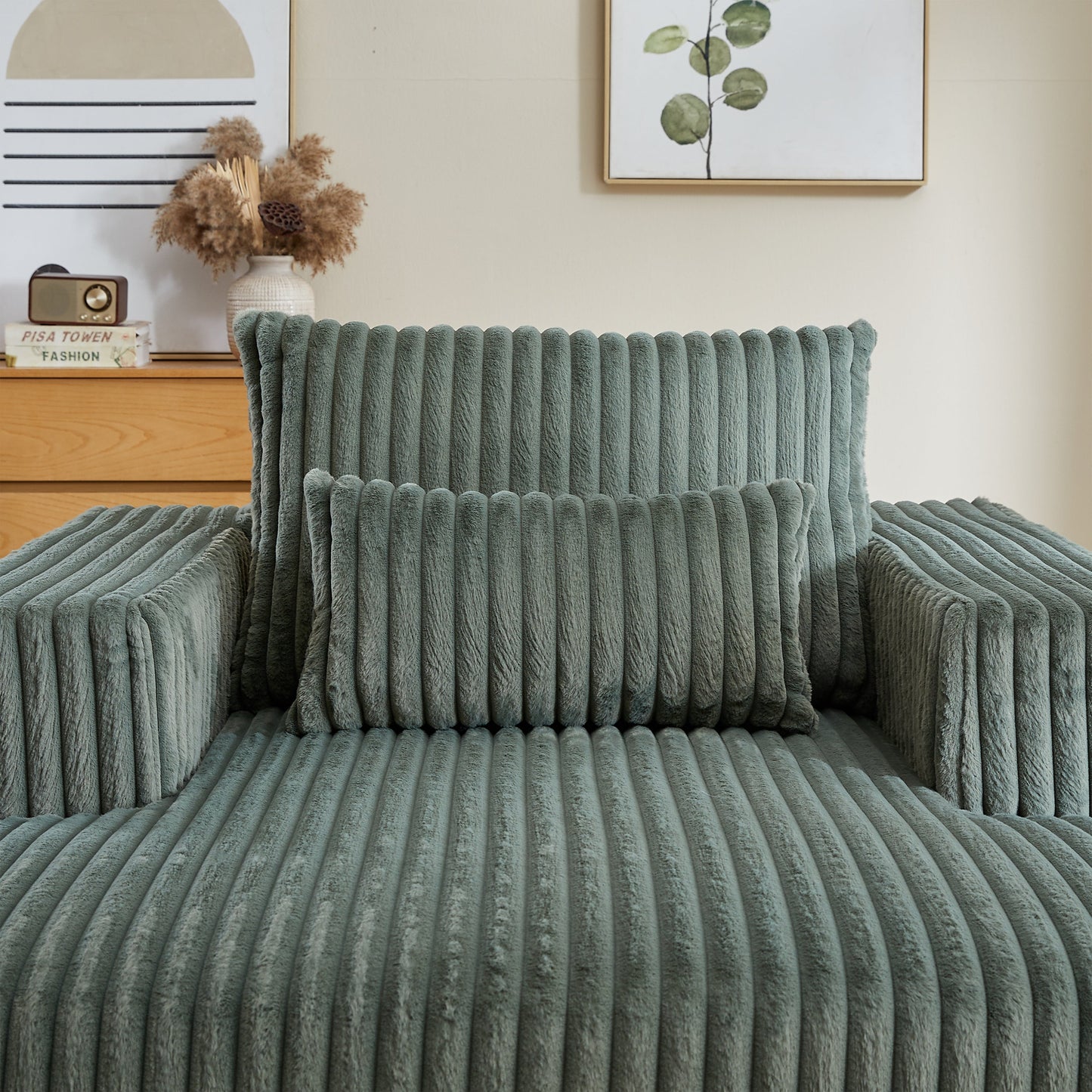 62.5-Inch Corduroy Sponge Sofa Lounge Chair,No Assembly Required,Fluffy Modern Sleeper Chair for Indoor Living Room