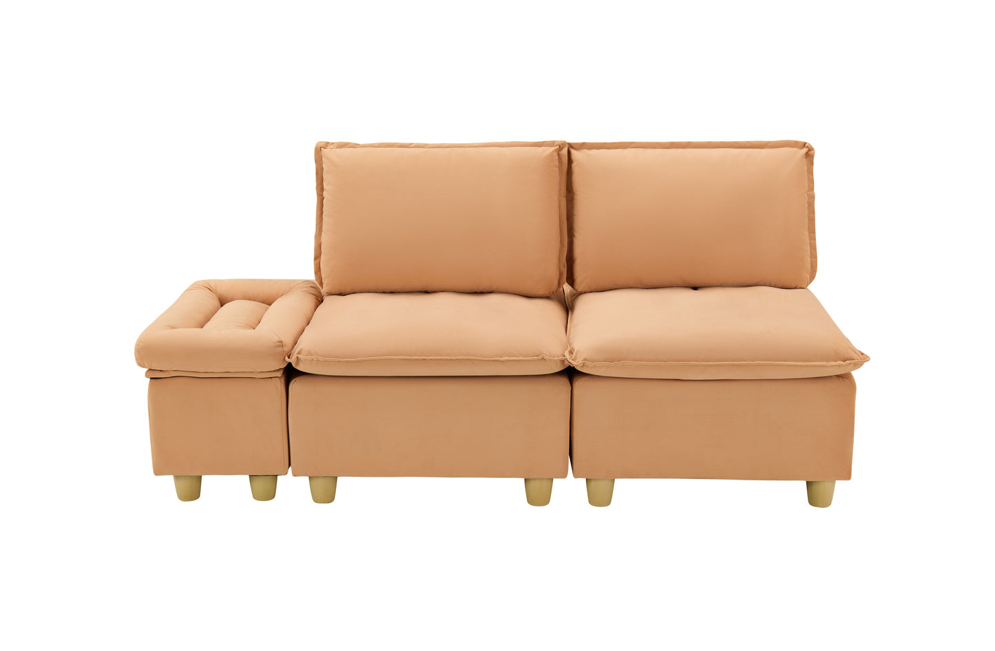 74-Inch Fashionable and Minimalist Double-Seater Pumpkin-Colored Flannel Sofa With Cup Holders, an Adjustable Backrest