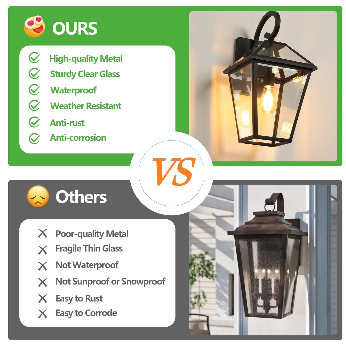 2-Pack Outdoor Wall Lanterns, Black Finish Weatherproof Wall Sconce With Clear Glass Panels, Vintage Exterior Light