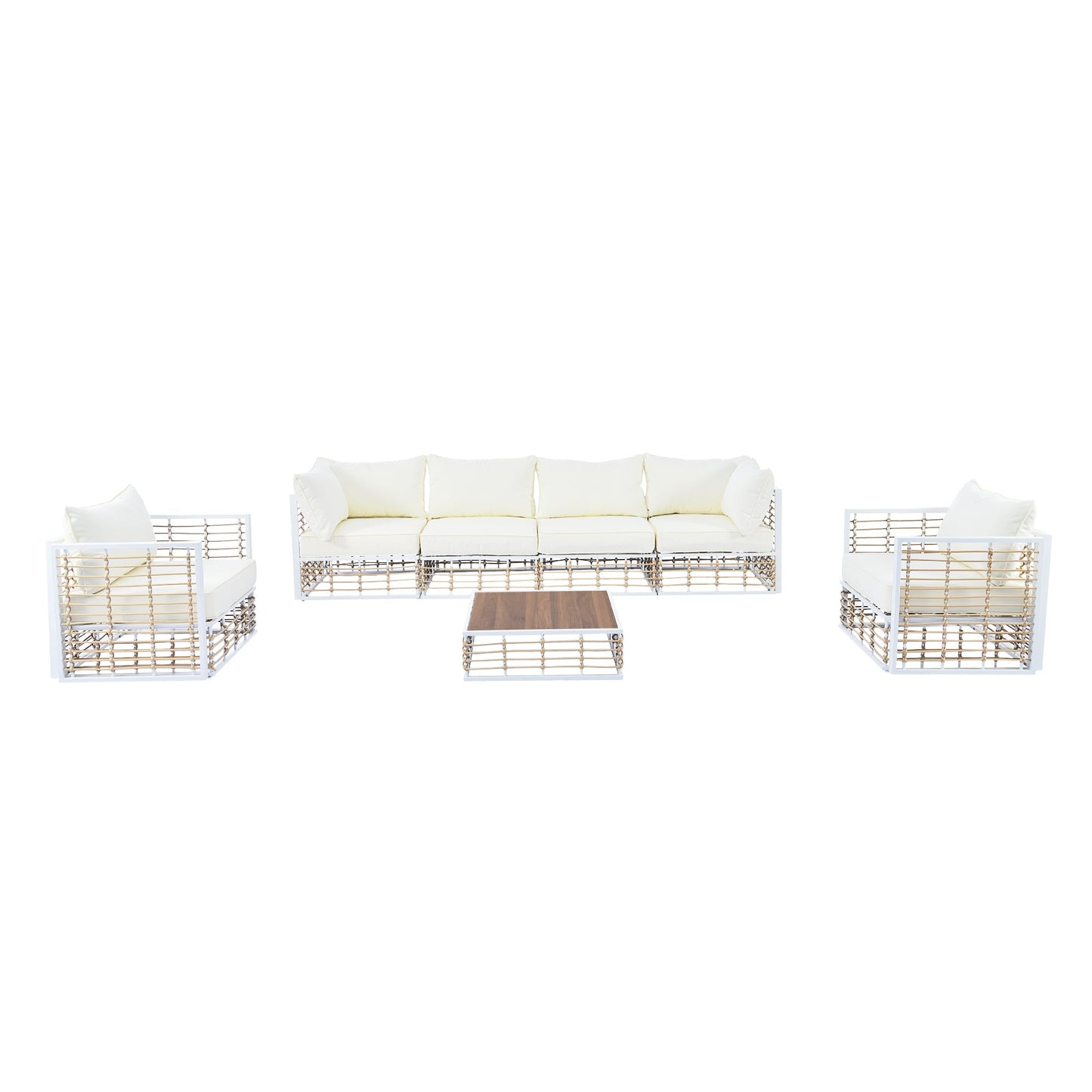 Modern Minimalist 7-Piece Metal Patio Sectional Sofa Set, All-Weather