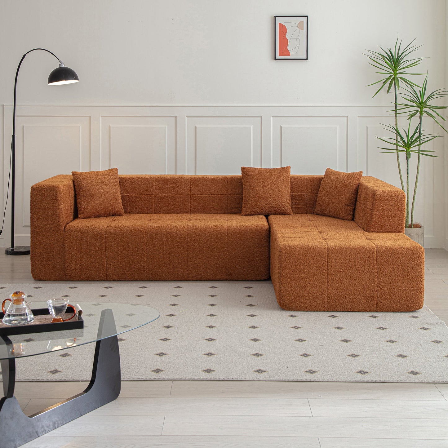 105.5" Modular L-Shaped Sectional Floor Couch, Deep Seat Tufted Comfy Sofa Set With Chaise for Living Room