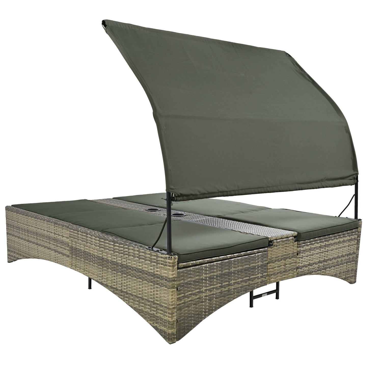 Patio Daybed Outdoor Daybed Outdoor Rattan Sun Lounger With Shelter Roof With Adjustable Backrest, Storage Box
