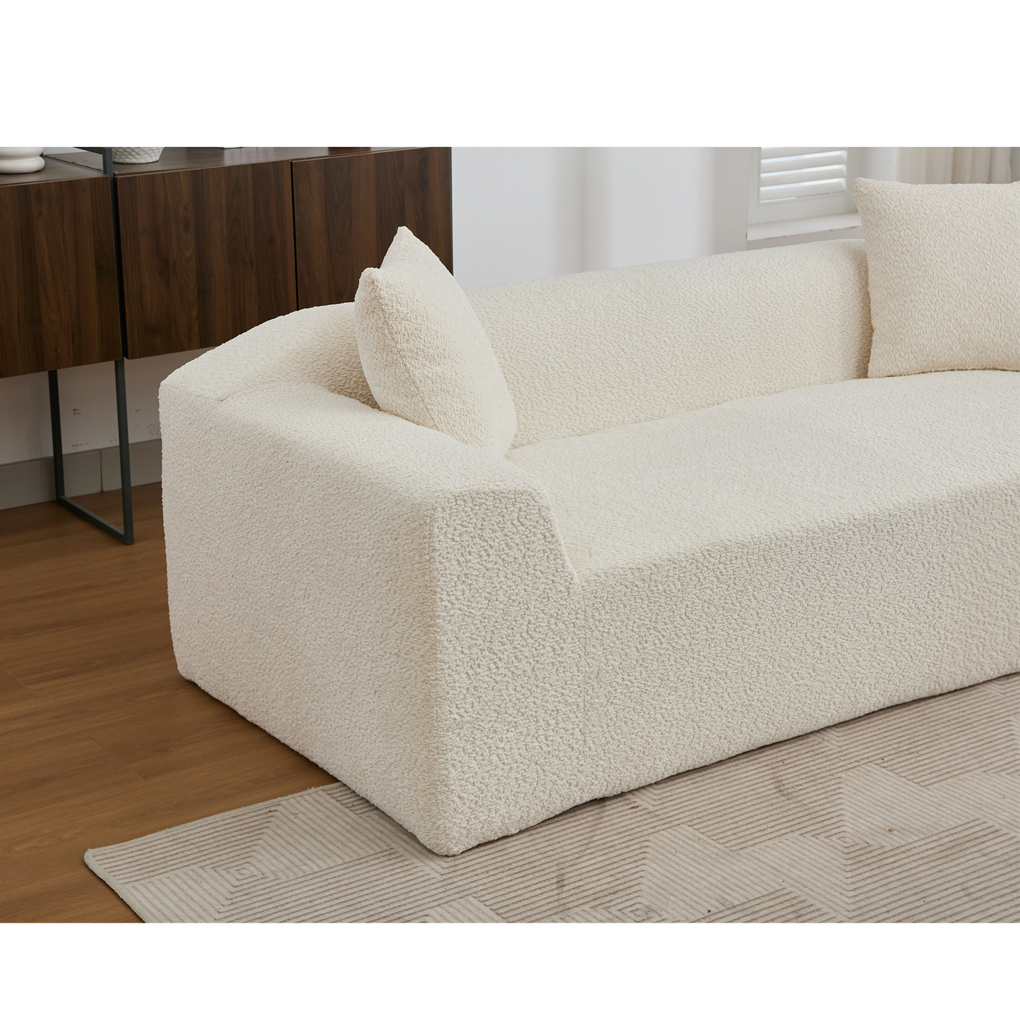 2 Piece Boucle Cloud Sofa Set, Upholstered Sofa Set, Modern 3 Seater and 2 Seater Sofa With MDF End Table for Living Room