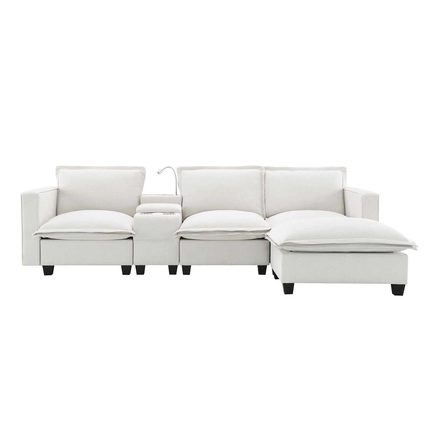 109*57" Modern Sectional Cloud Sofa With Console,USB Charger,Reading Light,Cup Holder,Wide Seat,4 Seat Chenille Modular