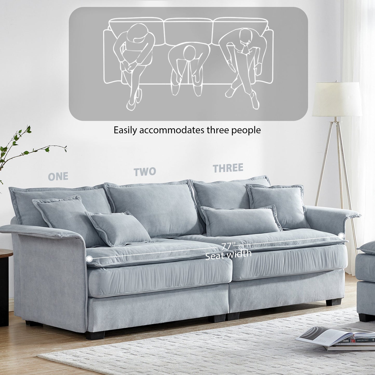 95*66"Oversized Luxury Sectional Sofa With Bentwood Armrests,4 Seat Upholstered Indoor Furniture With Double Cushions