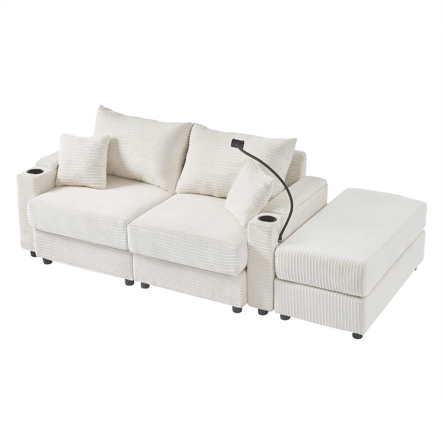 72.8" Modern Style Loveseat Sofa Sectional Sofa Couch With Storage Space, a Movable Ottoman, Two USB Ports, Two Cup Hold