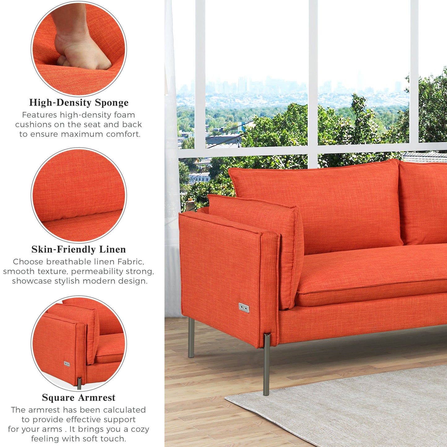 76.2" Modern Style 3 Seat Sofa Linen Fabric Upholstered Couch Furniture 3-Seats Couch for Different Spaces,Living Room