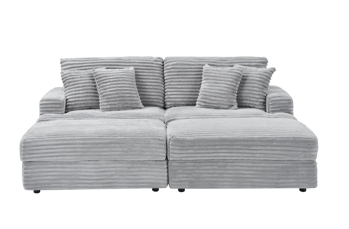 82 Inches Gray Corduroy Sofa, Two Storage Feet +4 Throw Pillows, Create a Living Room, Office Fashion New Darling