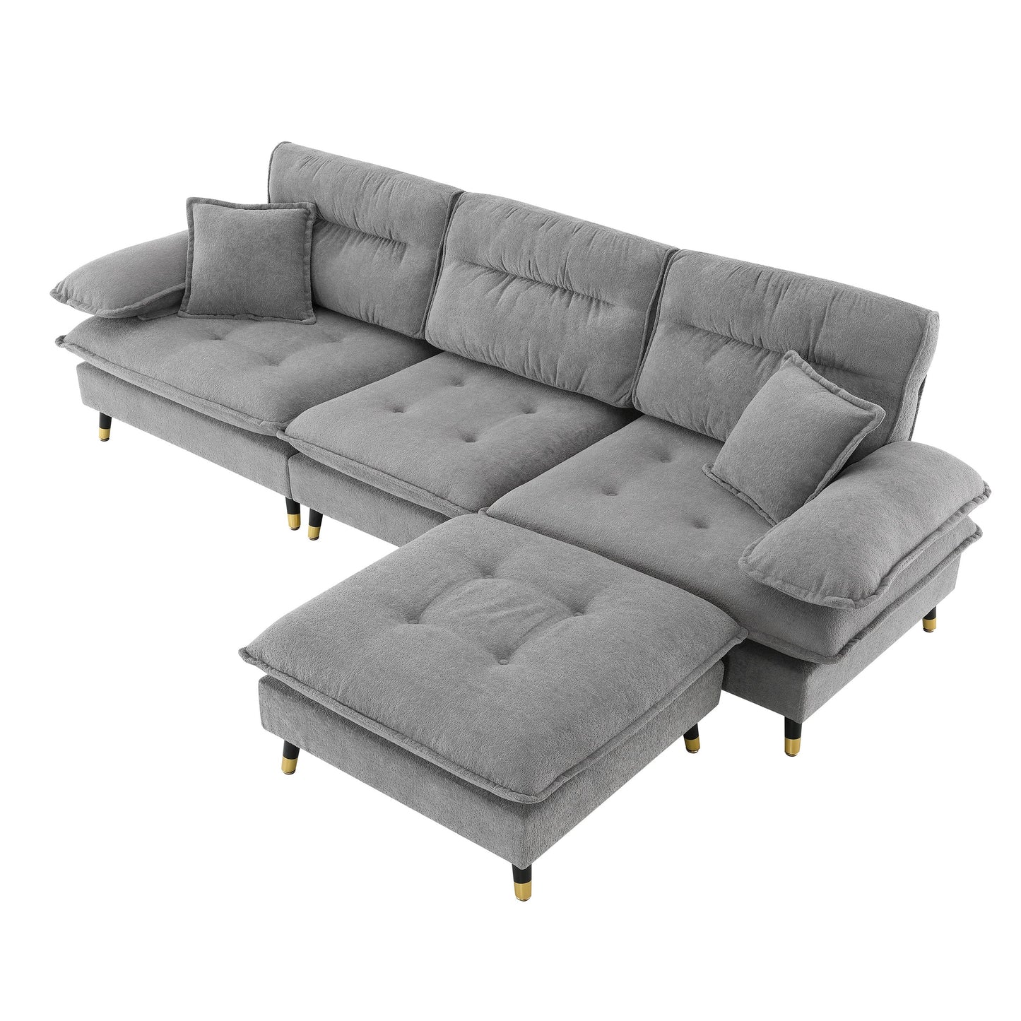 106*66.5" L Shaped Convertible Sectional Sofa,4 Seat Tufted Couch Set With Two-Tone Adjust Legs,Cloud Chenille Fabric