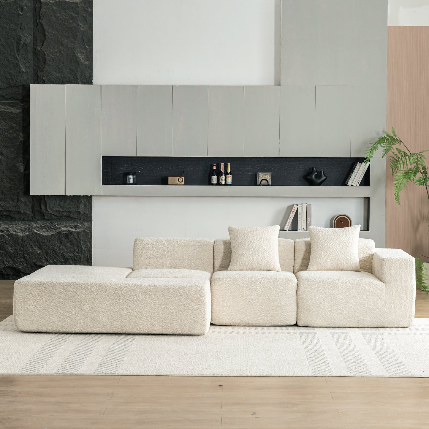 116.5" Sectional Sofa Full-Compressed Sofa Couch Free-Combined Sofa for Living Room, Beige