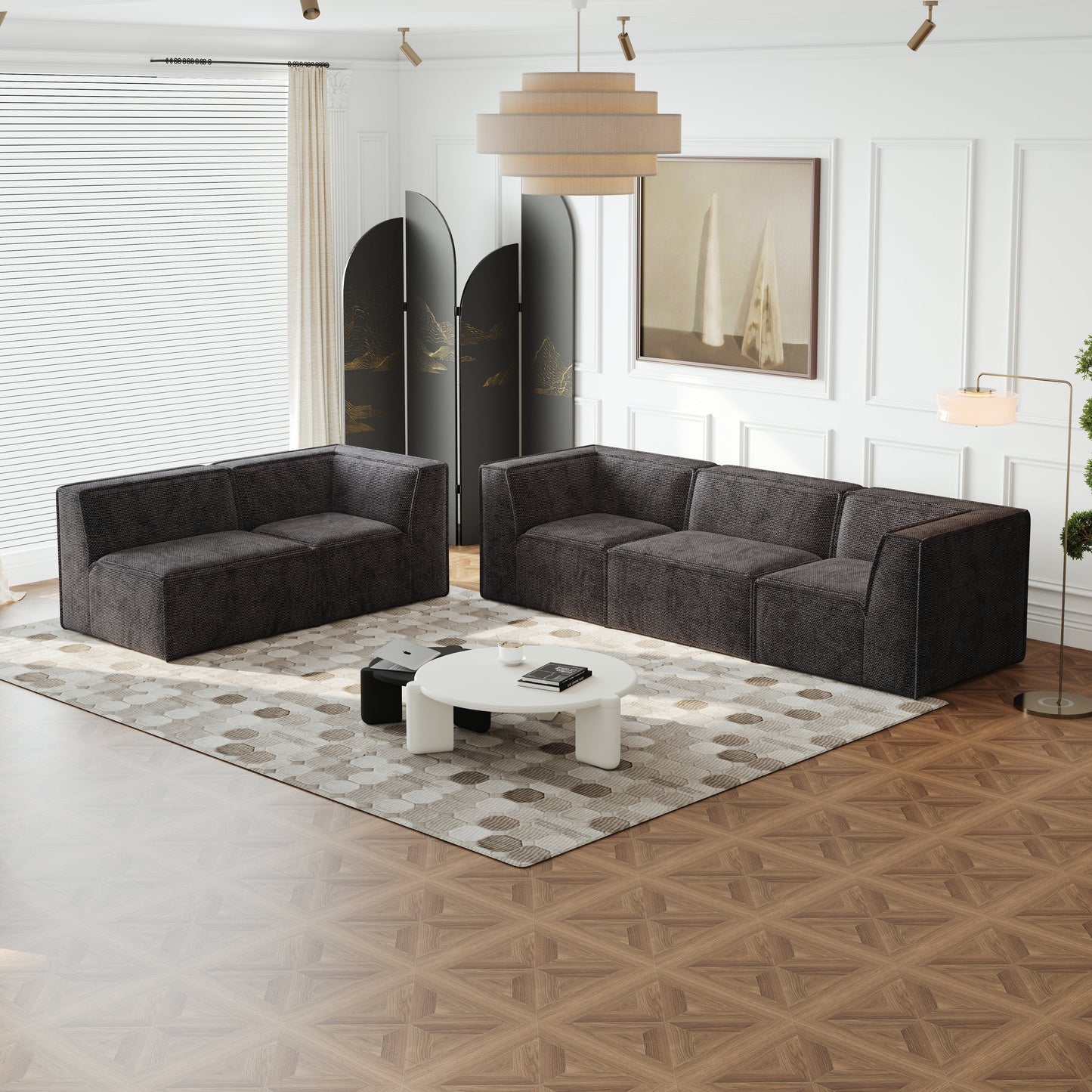 106*106" Chenille Modular L Shaped Sectional Sofa,Luxury Floor Couch Set,Upholstered Indoor Furniture