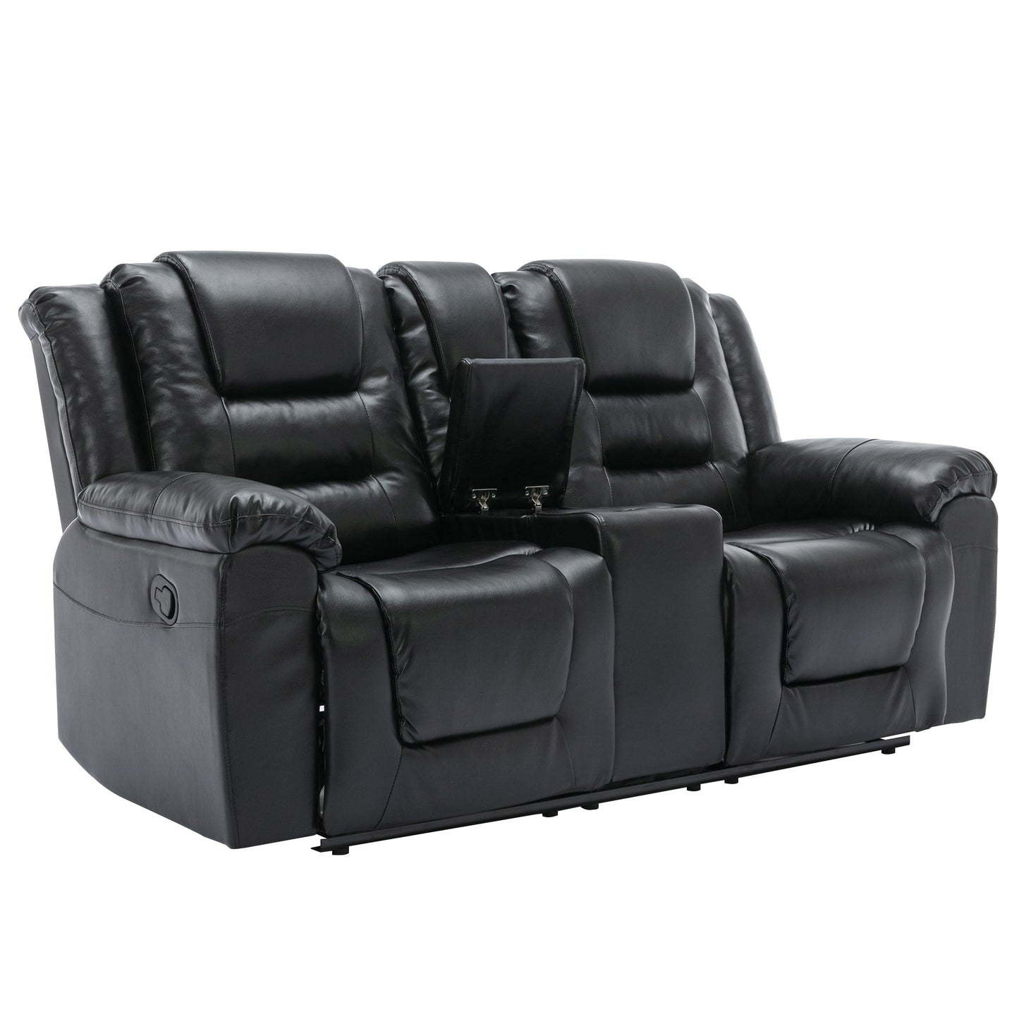 2 Seater Home Theater Recliner Manual Recliner Chair With a Storage Box and Two Cup Holders for Living Room,Bedroom, Black