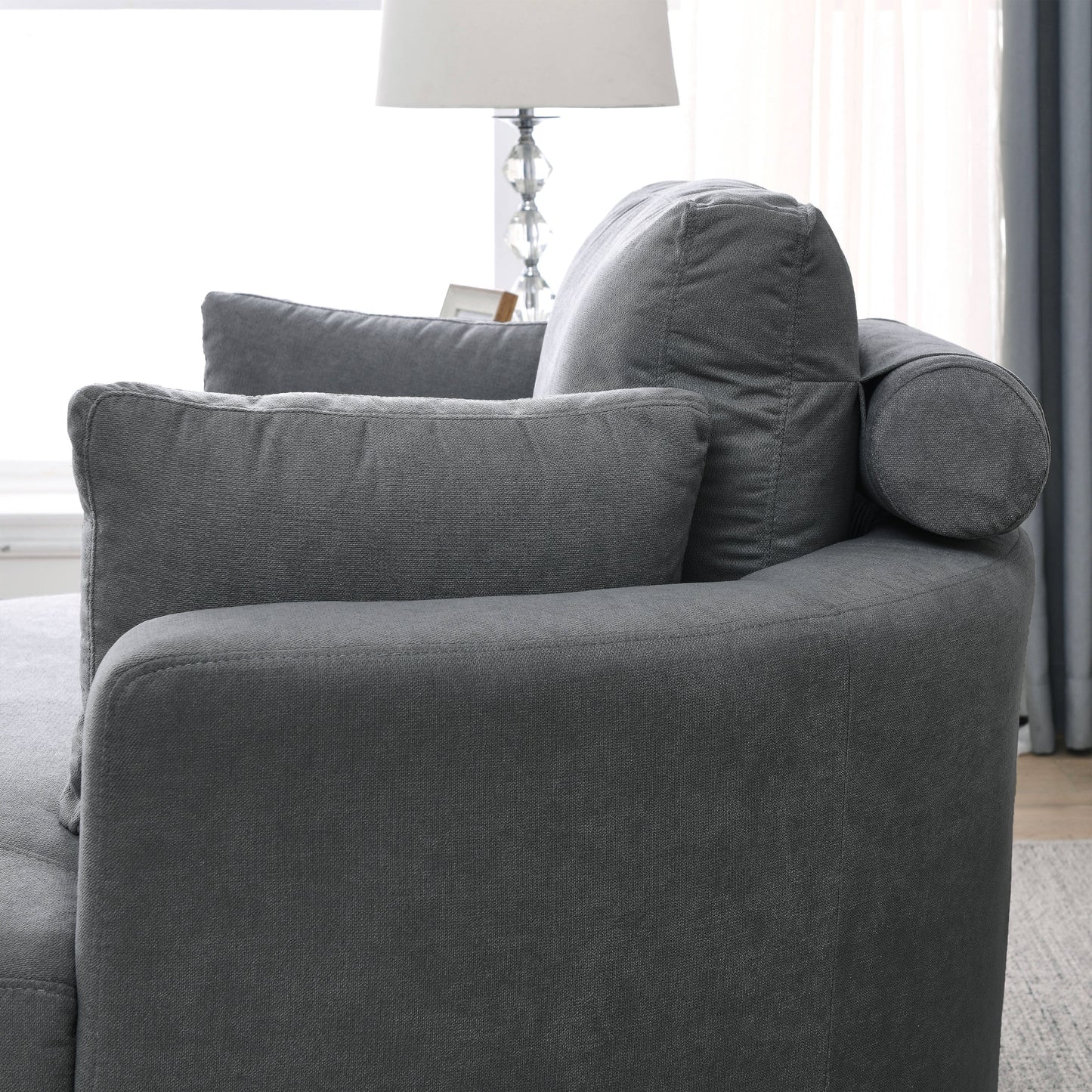 Swivel Accent Barrel Modern Dark Grey Sofa Lounge Club Big Round Chair With Storage Ottoman Linen Fabric for Living Room