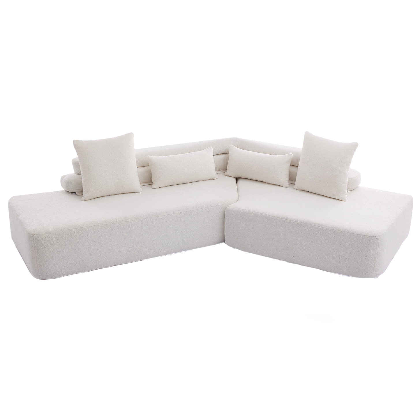 128"Minimalist Cloud Sectional Couch ,Modern Couches ,4-Seater ,No Assembly,Two Modular Sofa,Boucle Teddy Fabric, Upholstered