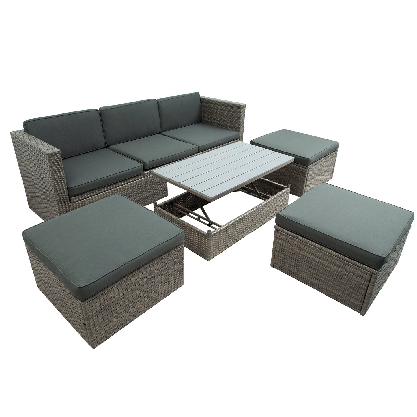 Patio Furniture Sets, 5-Piece Patio Wicker Sofa With Adustable Backrest, Cushions, Ottomans and Lift Top Coffee Table