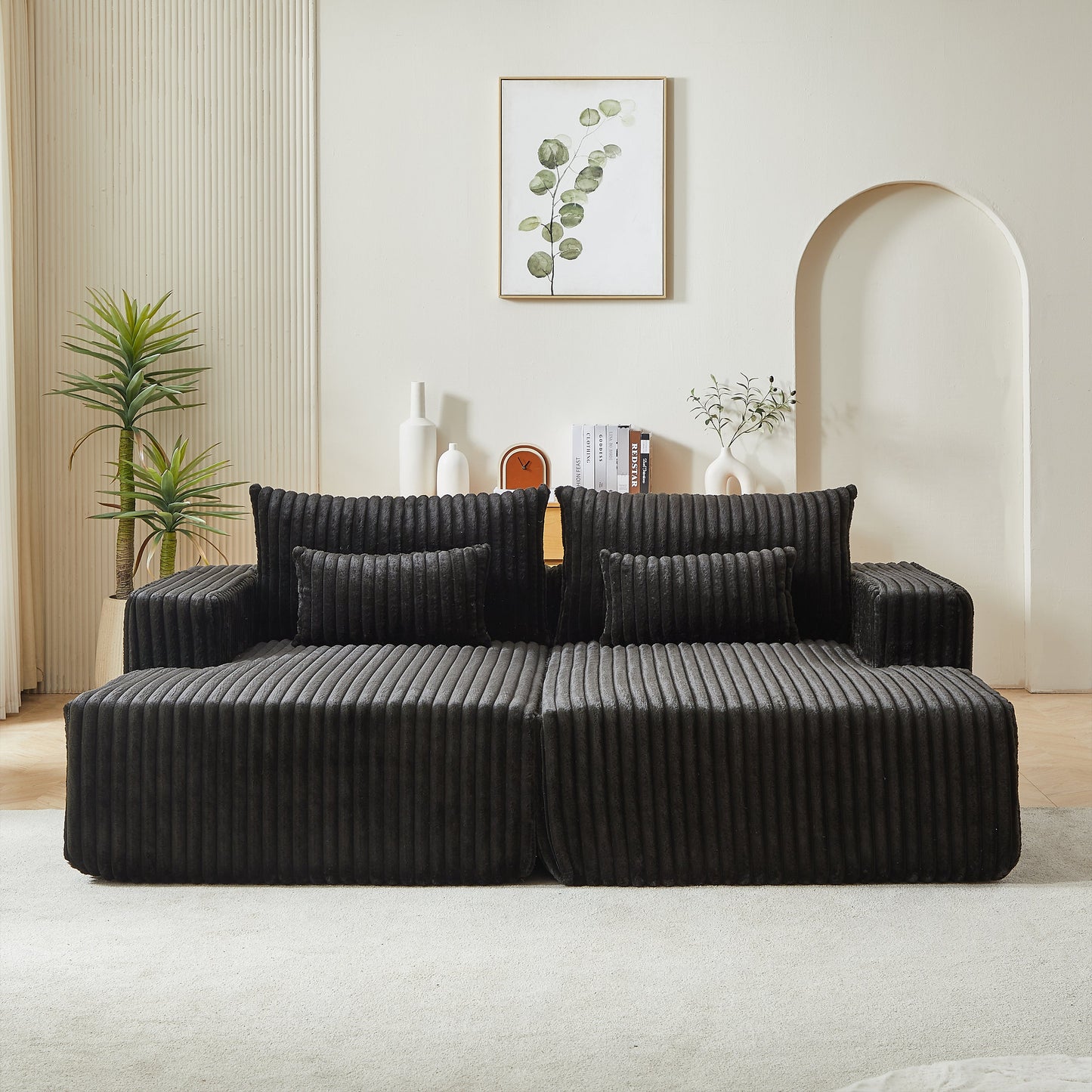 87" Oversized Sectional Lounge Chaise ,No Assembly Required,Cloud Plush Loveseat With Reclining Sofa Bed,Fluffy Modern