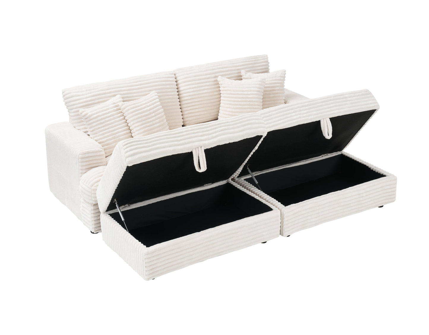 82 Inches Beige Corduroy Sofa, Two Storage Feet +4 Throw Pillows, Create a Living Room, Office Fashion New Darling