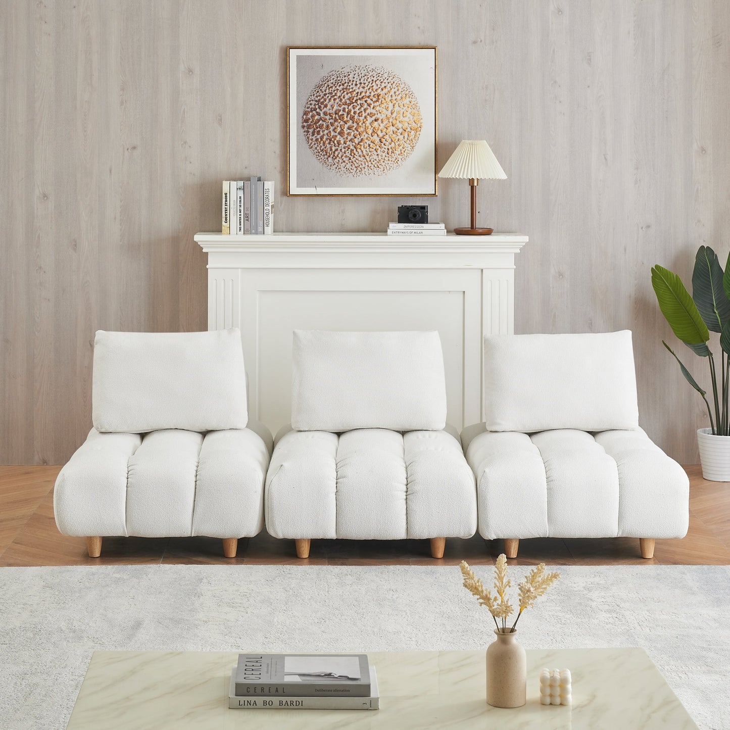 90 Inches Long, Teddy Sofa Fabric, With Spacious and Comfortable Seats, for Apartment Office Living Room -Beige