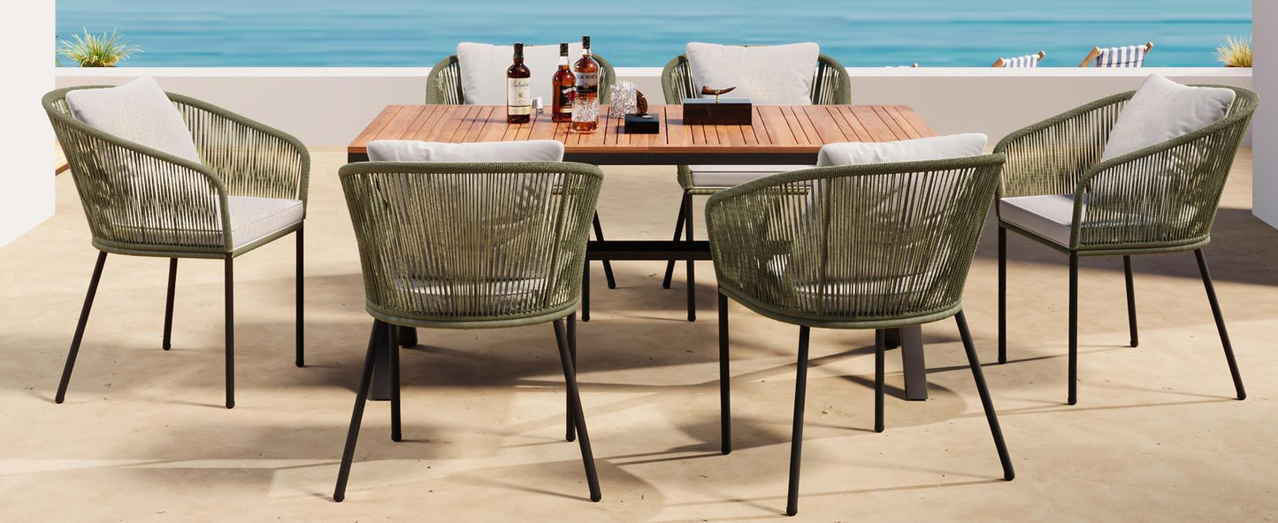 7 Pieces Patio Dining Set, All-Weather Outdoor Furniture Set With Dining Table and Chairs, Acacia Wood Tabletop