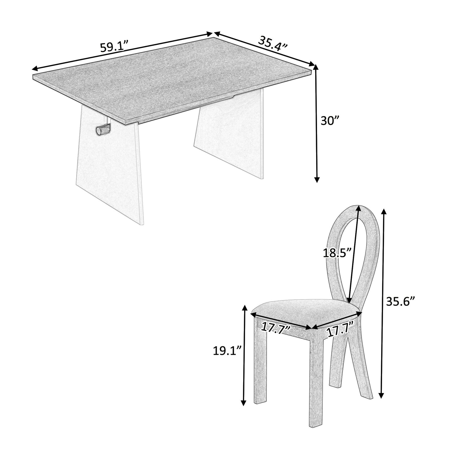 Modern 7-Piece Dining Table Set With Trestle Dining Table and 6 Upholstered Dining Chairs, Compact Kitchen Table