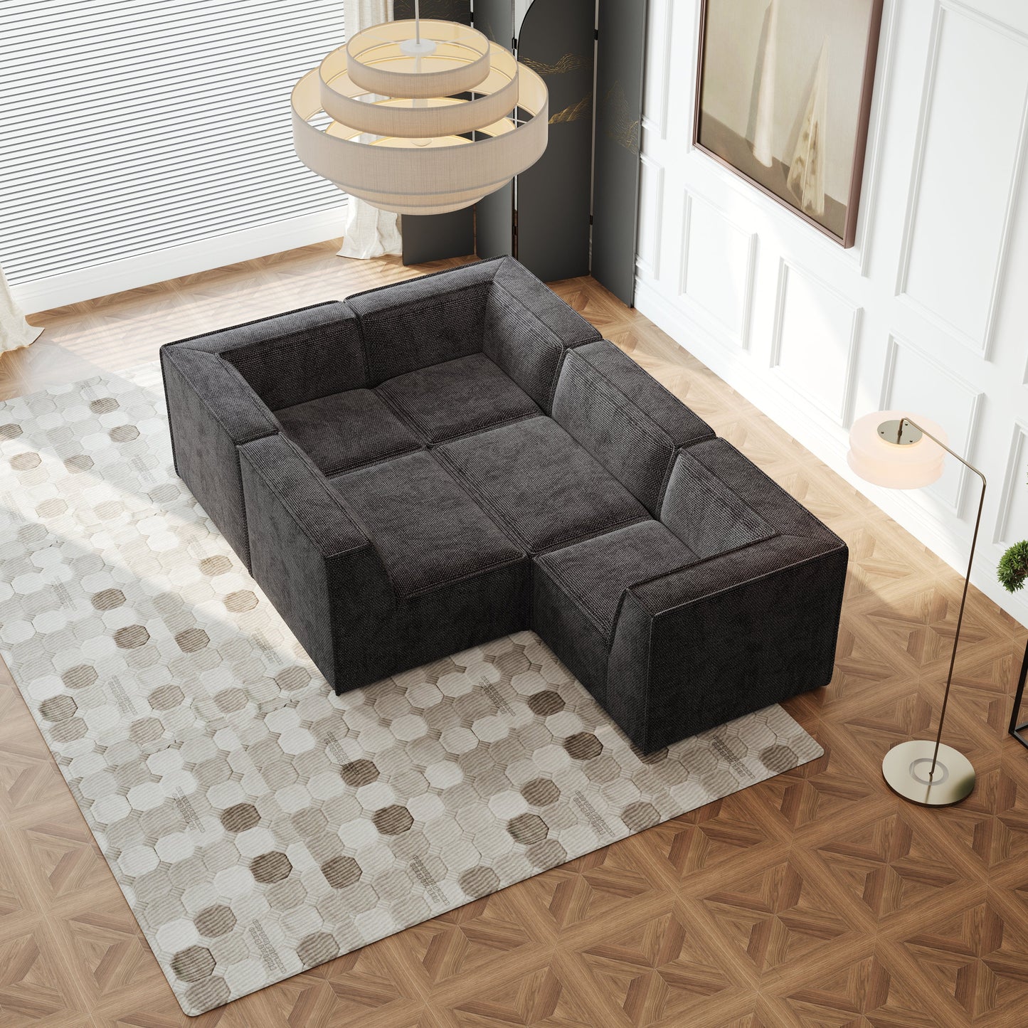 106*106" Chenille Modular L Shaped Sectional Sofa,Luxury Floor Couch Set,Upholstered Indoor Furniture