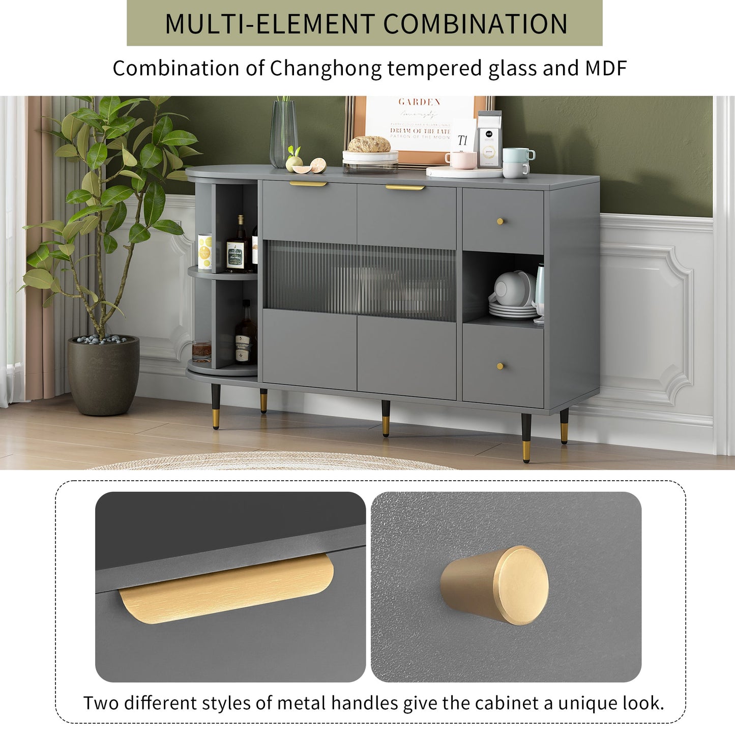 Rotating Storage Cabinet With 2 Doors and 2 Drawers, Suitable for Living Room, Study, and Balcony
