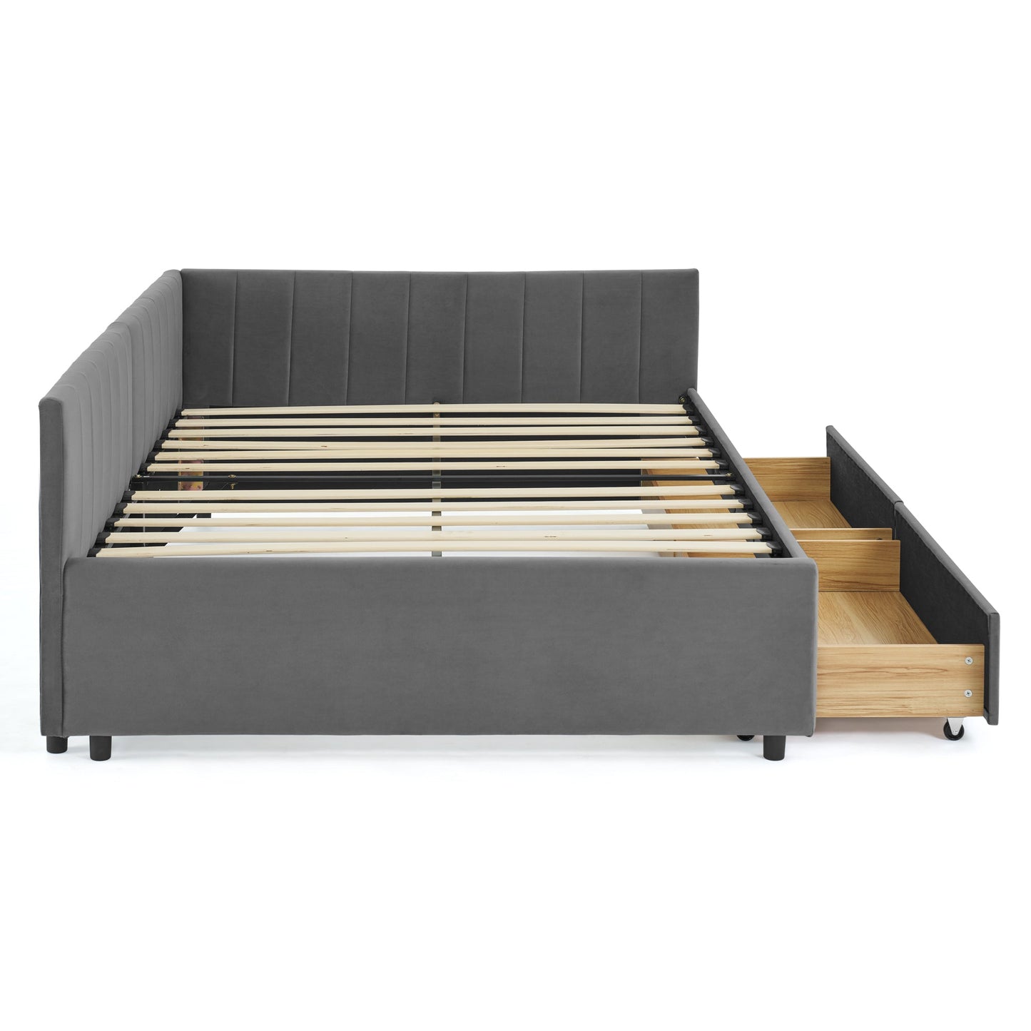 Full Size Upholstered Tufted Bed Frame With Two Drawers, Sofa Bed Frame With Comfortable Backrest and Armrests, Velvet