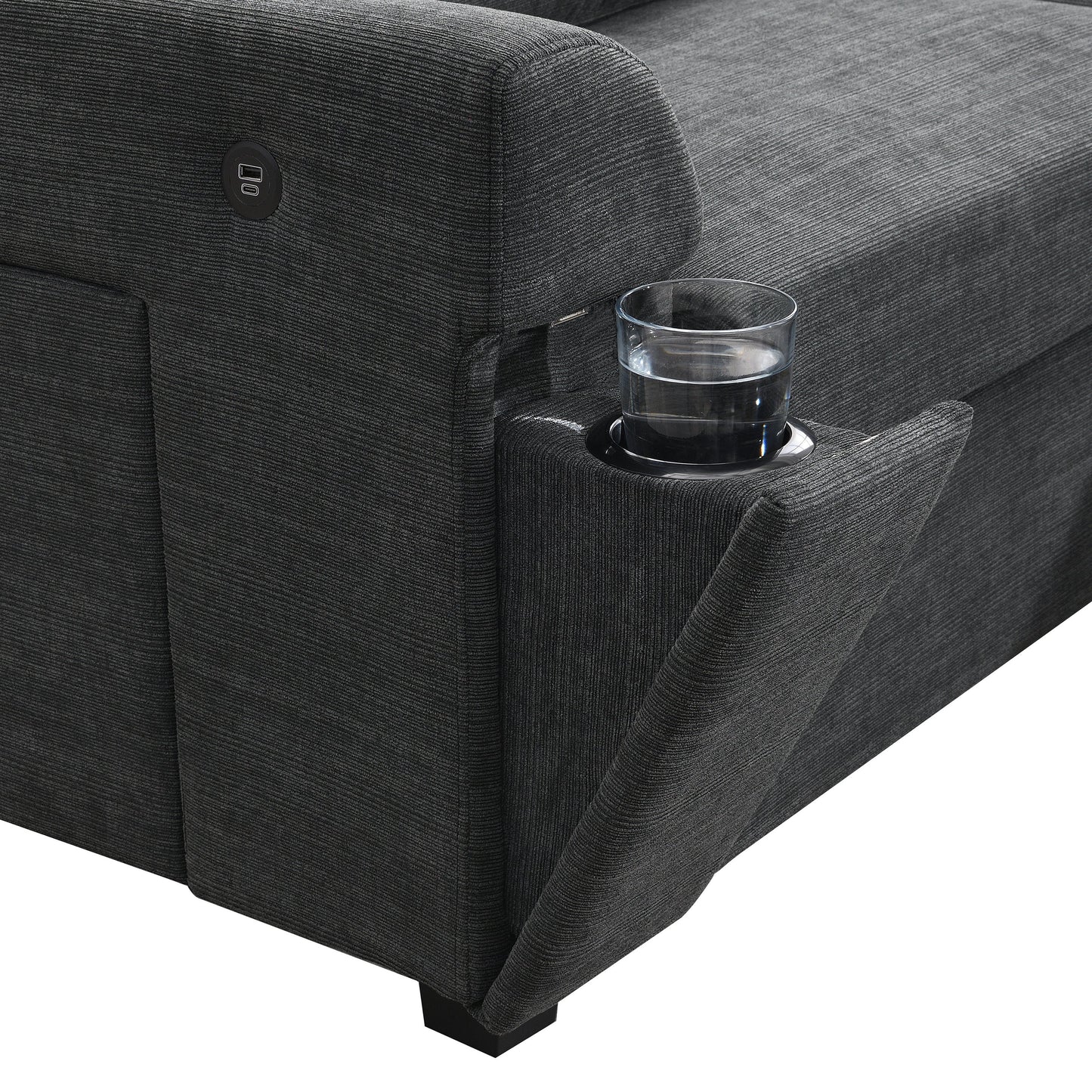 128*67" U Shaped Sectional Sofa,6 Seat Chenille Couch Set With Oversized Ottoman,Hidden Armrest Storage and Cup Holders