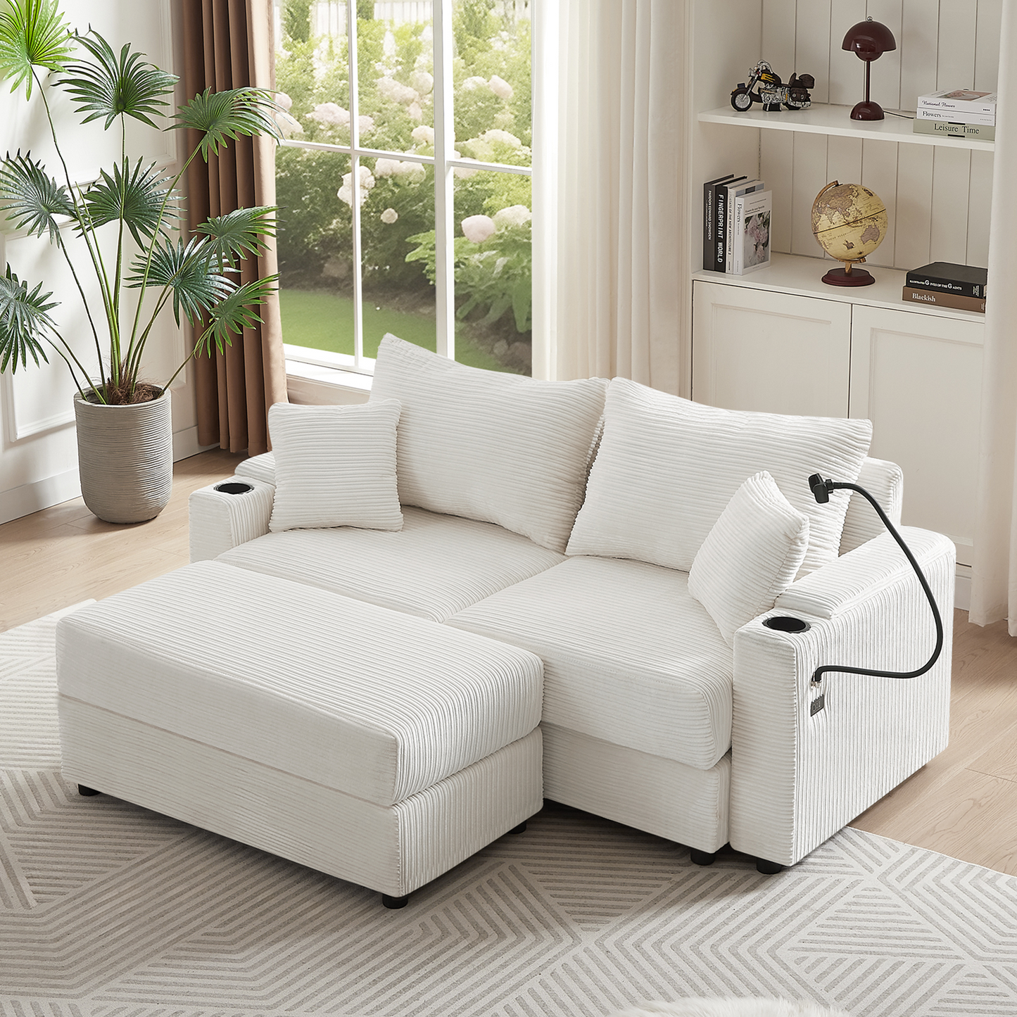 72.8" Modern Style Loveseat Sofa Sectional Sofa Couch With Storage Space, a Movable Ottoman, Two USB Ports, Two Cup Hold