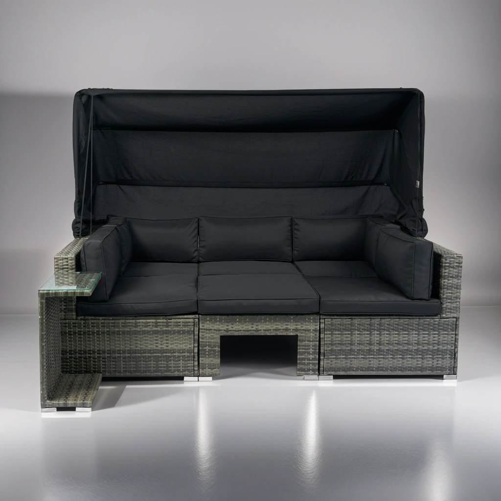 7-Piece Patio Furniture Set W/Retractable Canopy Wicker Rattan Sectional Sofa Set Patio Furniture With Washable Cushions