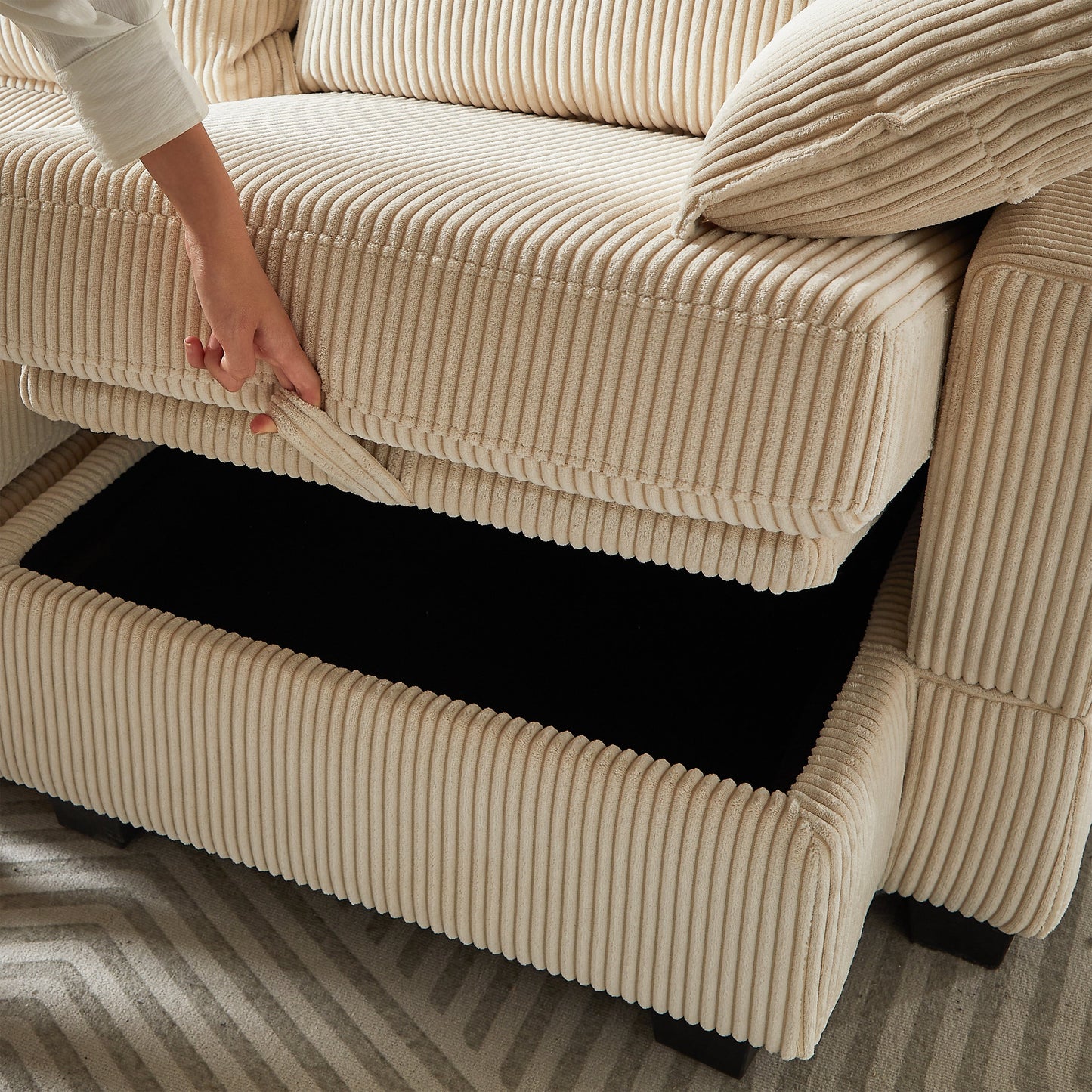 113.5'' Modular Sectiona Corduroy Sofa, Sectional Couches for Living Room U Shaped Sectional Couch With Storage Ottoman