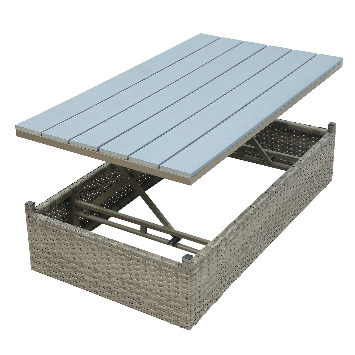 Patio Furniture Sets, 5-Piece Patio Wicker Sofa With Adustable Backrest, Cushions, Ottomans and Lift Top Coffee Table