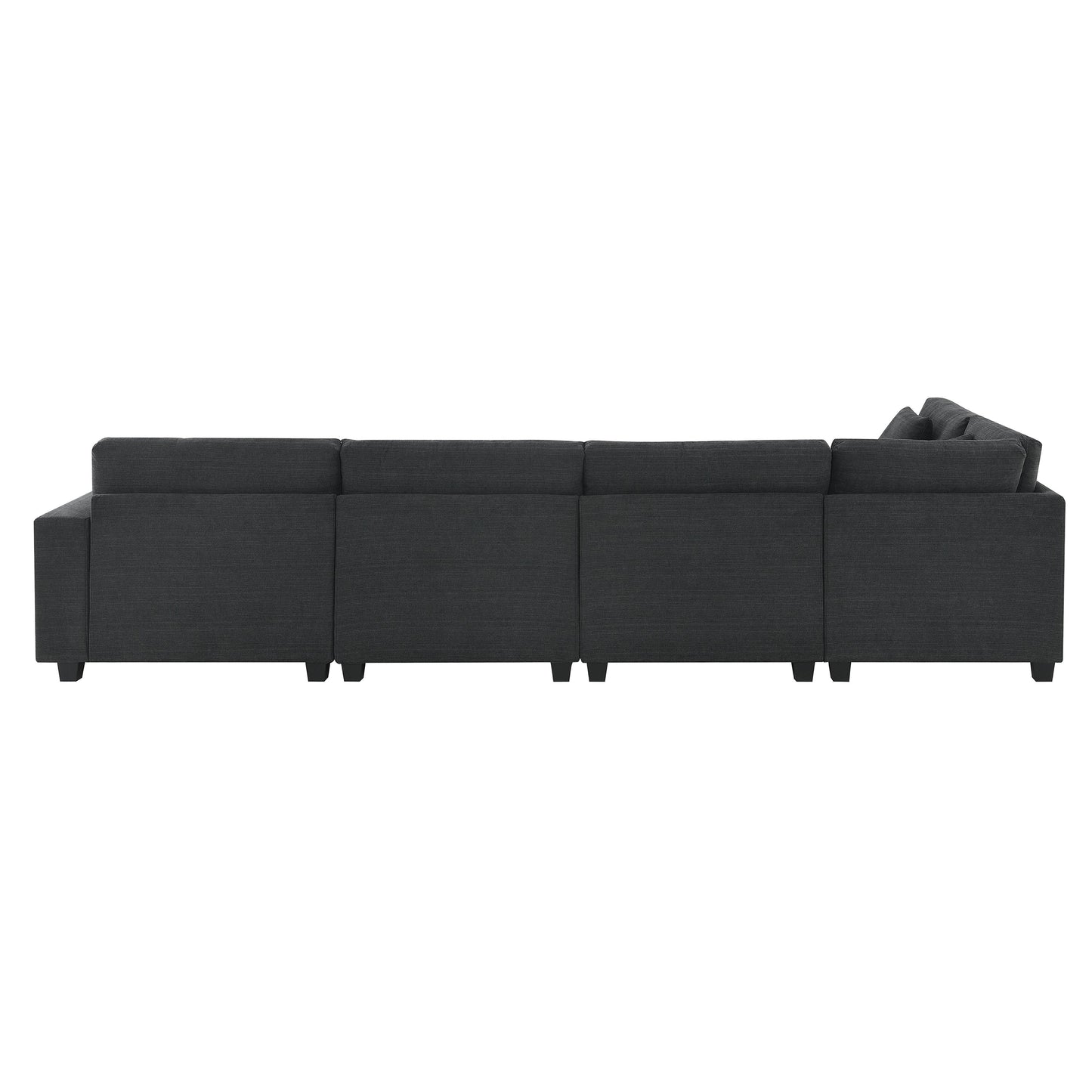 128*67" U Shaped Sectional Sofa,6 Seat Chenille Couch Set With Oversized Ottoman,Hidden Armrest Storage and Cup Holders