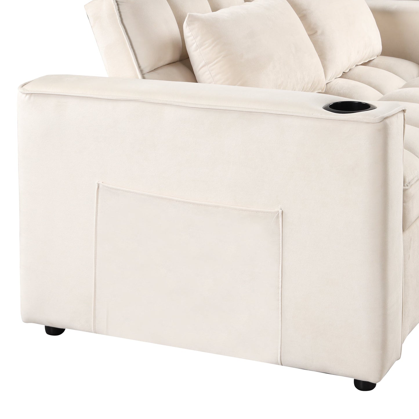 55.3" 4-1 Multi-Functional Sofa Bed With Cup Holder and USB Port for Living Room or Apartments Milky White