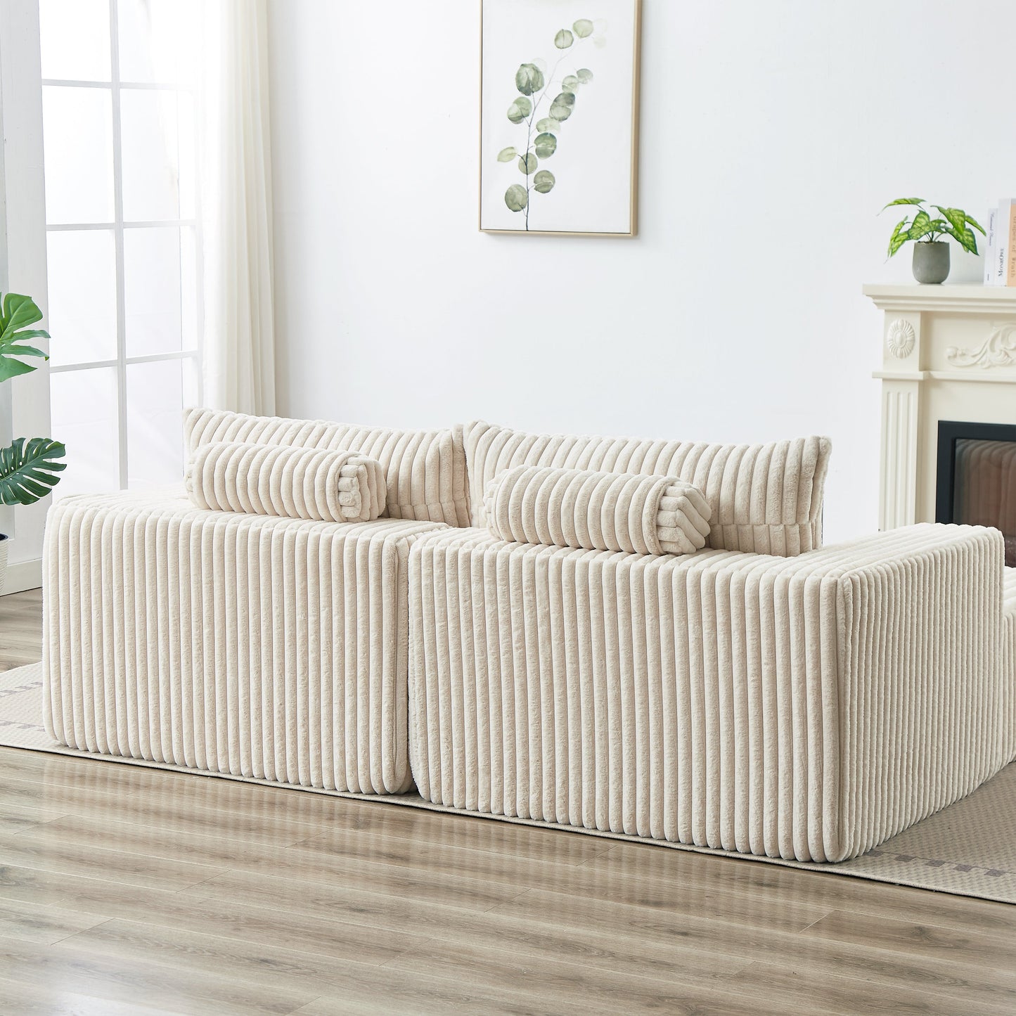 87" Oversized Sectional Lounge Chaise,No Assembly Required,Cloud Plush Loveseat With Two Removable Footstool,Fluffy Model
