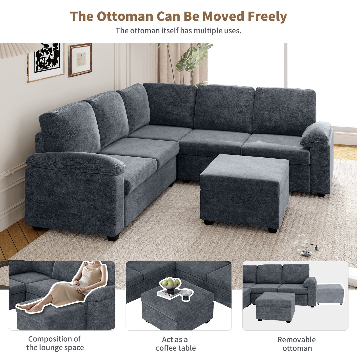 84*84" Modern Velvet Sectional Sofa Set,Large U Shaped Upholstered Corner Couch With Ottoman,Armrest Pillow