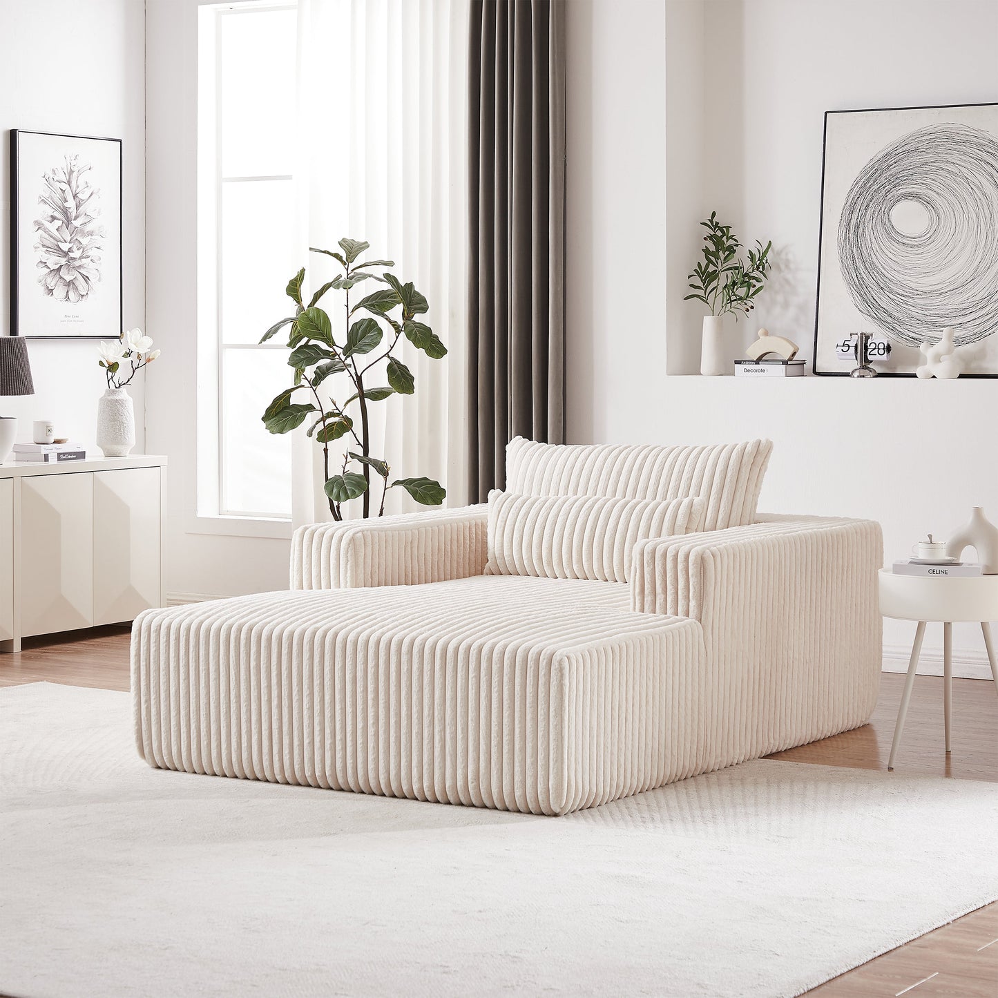 75-Inch Corduroy Sponge Sofa Lounge Chair,No Assembly Required,Fluffy Modern Sleeper Chair for Indoor Living Room Bedroom