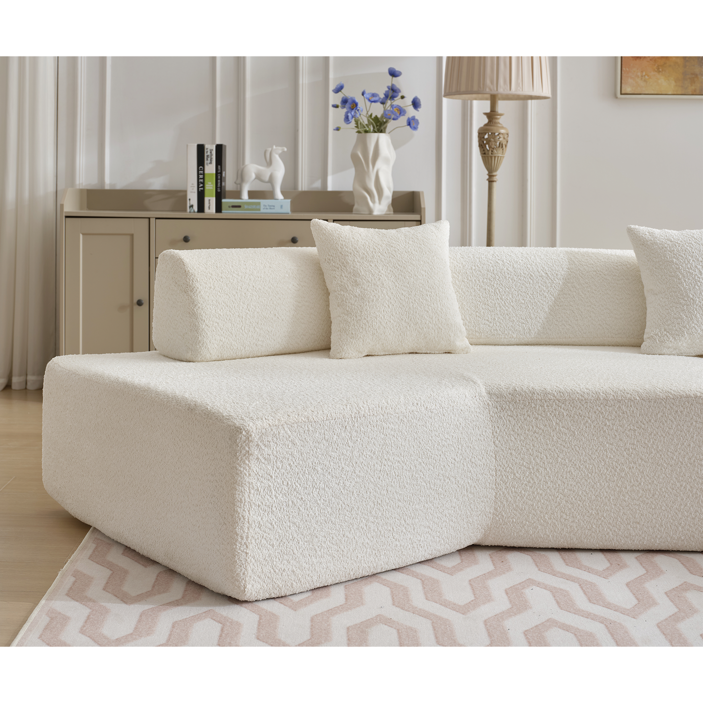 Modern Minimalist 140" L-Shape Couch ,No Assembly Required,Boucle,Modular Sofa ,Couch With Chaise