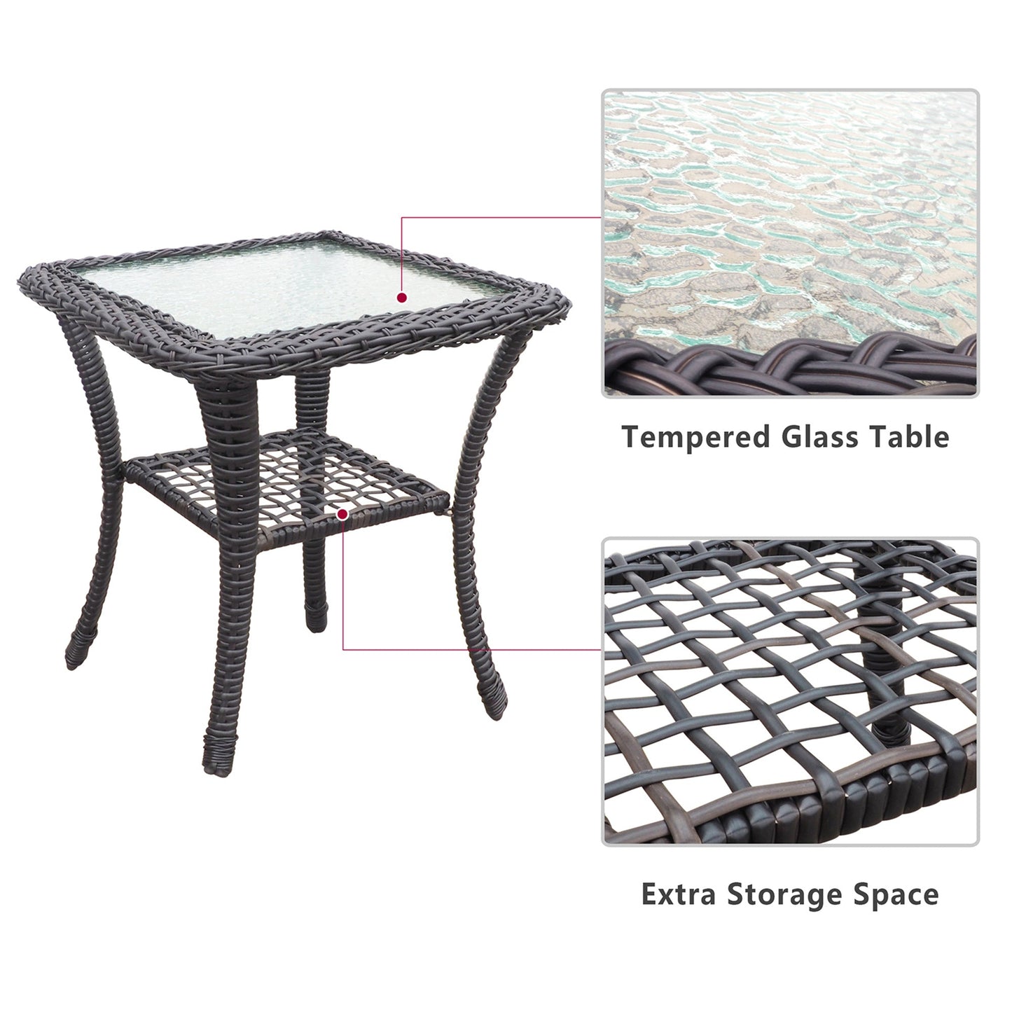 360-Degree Patio Wicker Swivel Rocker Chairs Set; Outdoor Rattan Rocking Bistro Sets With Cushions and Table